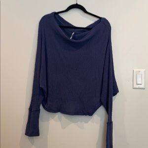 Blue Free People Light Knit Wide Neck Sweater